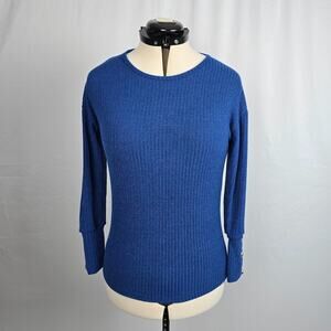 Unbranded Blue Sweater Women's Medium Button Accent Round Neckline NWOT